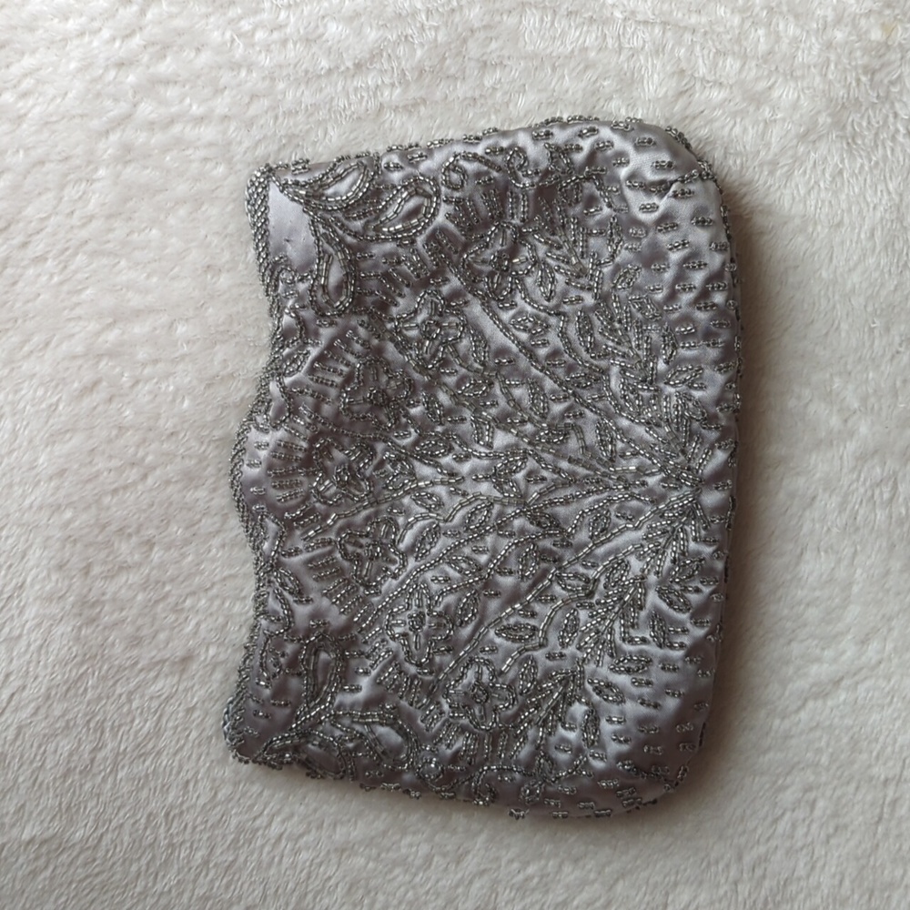 Grey Beaded Evening Purse